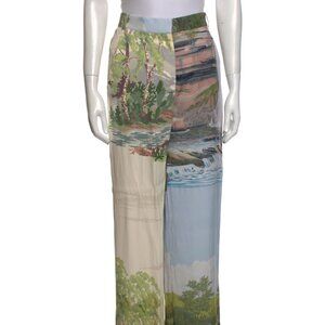 Stella McCartney Landscape Print Wide Leg Pants EUC Silky High Rise River Forest